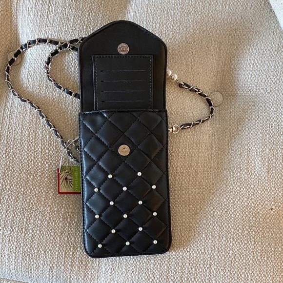 Badgley Mischka Black Quilted Phone Case with Pearl Accents - Picture 2 of 6